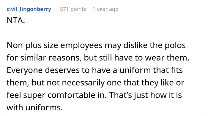 Plus-Size Employee Threatens To Quit If Boss Doesn’t Change Her Uniform, The Internet Takes Boss’ Side Plus-Size Employee Threatens To Quit If Boss Doesn’t Change Her Uniform, The Internet Takes Boss’ Side