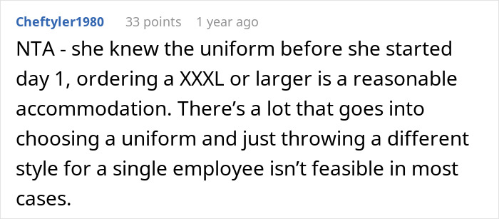 Plus-Size Employee Threatens To Quit If Boss Doesn’t Change Her Uniform, The Internet Takes Boss’ Side Plus-Size Employee Threatens To Quit If Boss Doesn’t Change Her Uniform, The Internet Takes Boss’ Side
