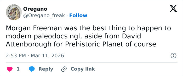 Morgan Freeman Fans Cracking Up After Watching His Swear-Filled Blooper Reel For Dinosaur Show