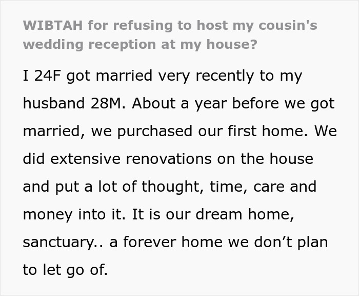 Woman Agrees To Host Cousin’s Wedding At Her Home, Pulls The Plug After Bridezilla Shows Her True Colors Woman Agrees To Host Cousin’s Wedding At Her Home, Pulls The Plug After Bridezilla Shows Her True Colors