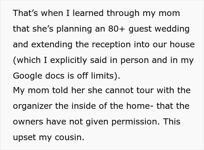 Woman Agrees To Host Cousin’s Wedding At Her Home, Pulls The Plug After Bridezilla Shows Her True Colors Woman Agrees To Host Cousin’s Wedding At Her Home, Pulls The Plug After Bridezilla Shows Her True Colors