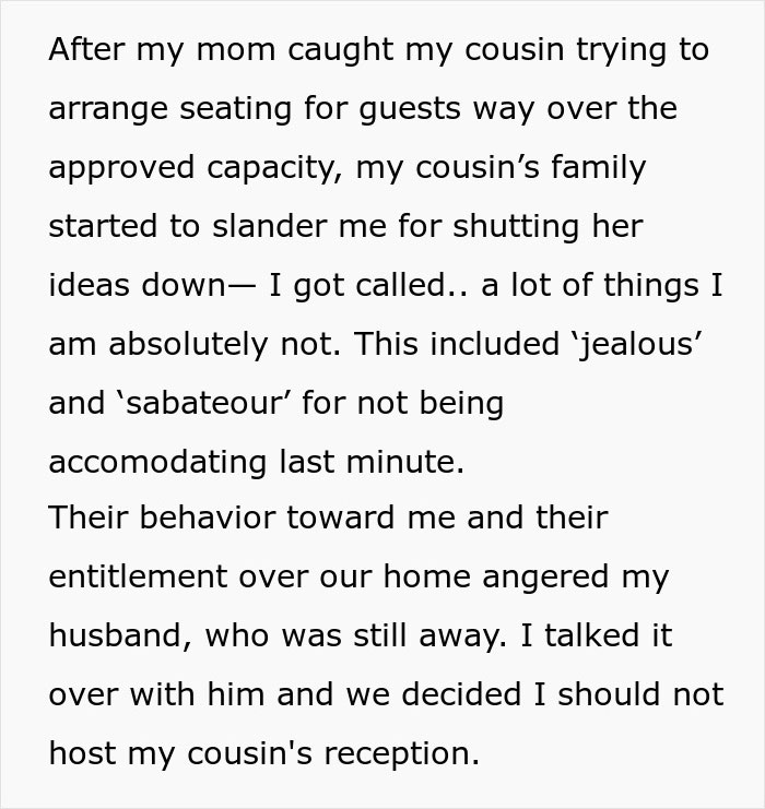 Woman Agrees To Host Cousin’s Wedding At Her Home, Pulls The Plug After Bridezilla Shows Her True Colors Woman Agrees To Host Cousin’s Wedding At Her Home, Pulls The Plug After Bridezilla Shows Her True Colors