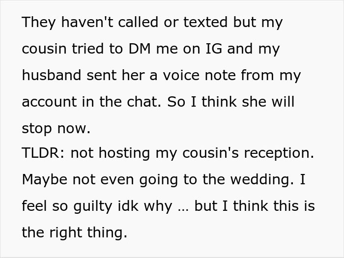Woman Agrees To Host Cousin’s Wedding At Her Home, Pulls The Plug After Bridezilla Shows Her True Colors Woman Agrees To Host Cousin’s Wedding At Her Home, Pulls The Plug After Bridezilla Shows Her True Colors