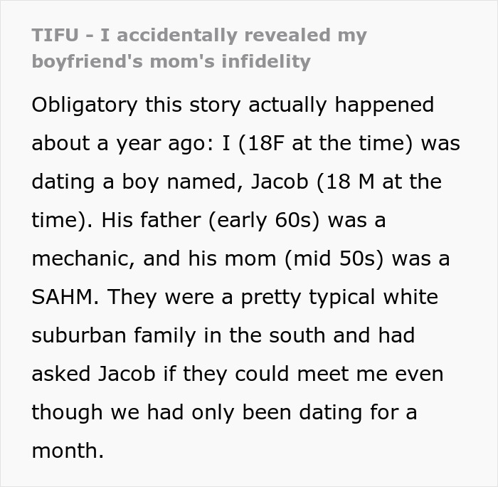 Teen Accidentally Reveals Boyfriend&rsquo;s Mom&rsquo;s Infidelity During Dinner: “I Notice His Mom Get Really Pale”