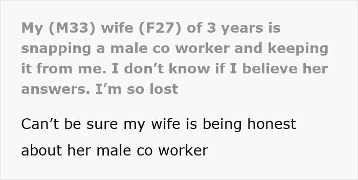 Man Feels Betrayed As Wife Hides Snap History With Attractive Coworker From Him, Suspects An Affair