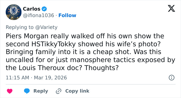 Piers Morgan Walks Out Of His Own Show After Crude Epstein Remark From &lsquo;Manosphere&rsquo; Influencer