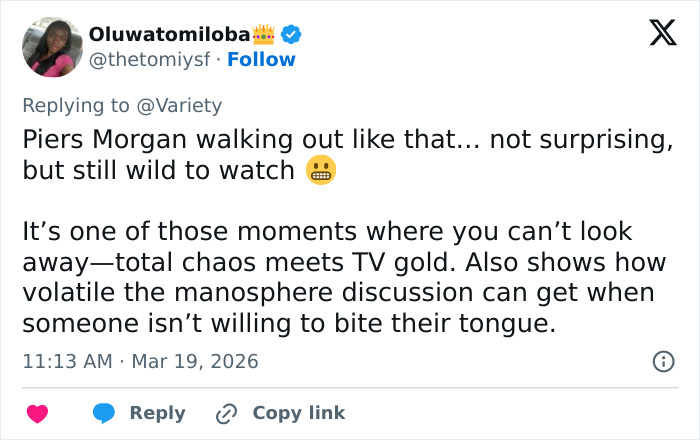 Piers Morgan Walks Out Of His Own Show After Crude Epstein Remark From &lsquo;Manosphere&rsquo; Influencer