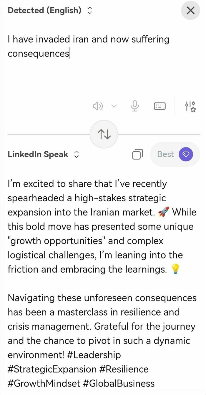 Someone Made A Google Translator For LinkedIn And The Results Are Absolutely Hilarious Someone Made A Google Translator For LinkedIn And The Results Are Absolutely Hilarious