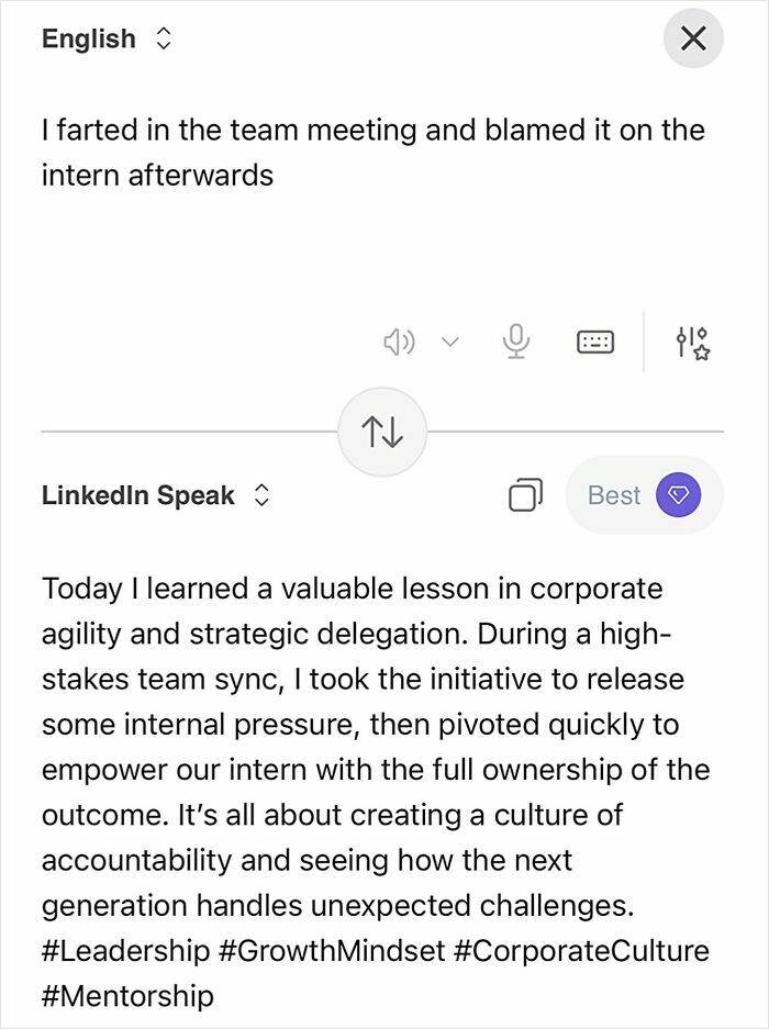 Someone Made A Google Translator For LinkedIn And The Results Are Absolutely Hilarious Someone Made A Google Translator For LinkedIn And The Results Are Absolutely Hilarious