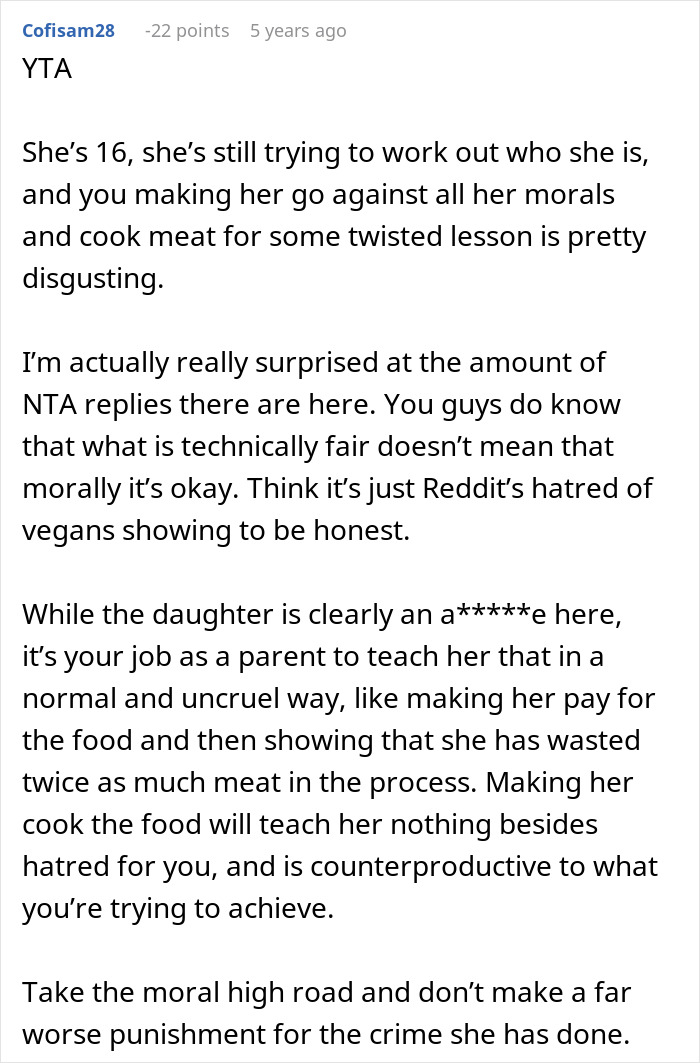 Mom Called Disgusting For Making Vegan Teen Cook Meat To Teach Her A Lesson About Wasting Food