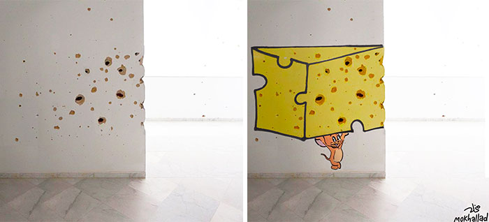 Iraqi Artist Turns Bullet-Ridden Walls Into Powerful Street Art About Hope (11 Pics)