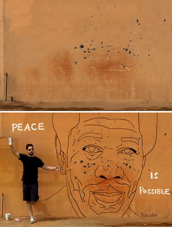 Iraqi Artist Turns Bullet-Ridden Walls Into Powerful Street Art About Hope (11 Pics)
