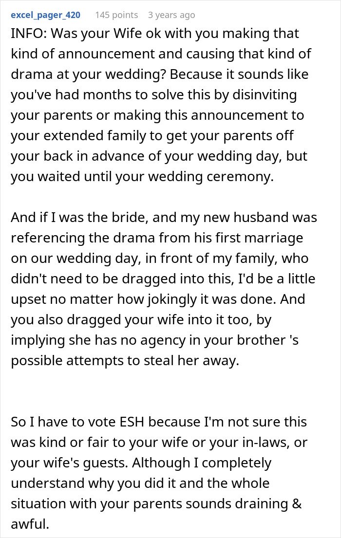 Groom Lets Every Wedding Guest Know Exactly Why His Jerk Brother Is Not There