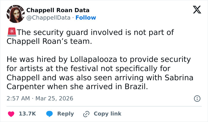 Fans Furious With Chappell Roan After Identity Of Security Guard Who Berated Jude Law’s Daughter Revealed