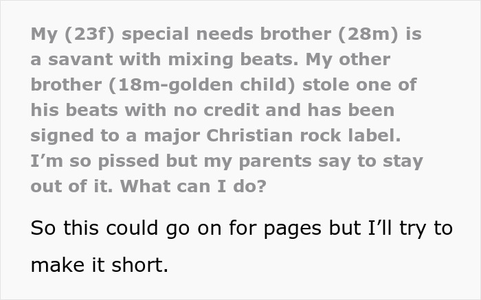 Golden Child Steals Autistic Bro’s Beats And Earns Big Bucks, Sis Fumes As Parents Let It Happen Golden Child Steals Autistic Bro’s Beats And Earns Big Bucks, Sis Fumes As Parents Let It Happen