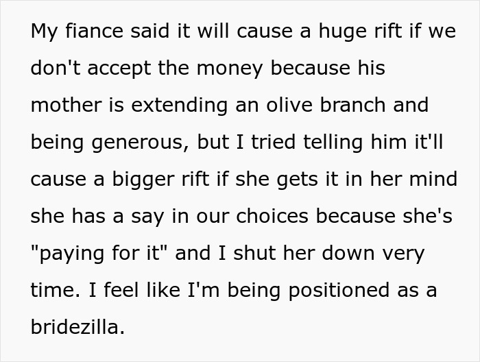 Bride Refuses MIL’s $25K Wedding Gift And Sparks A Huge Debate On Whether It’s Olive Branch Or Trap Bride Refuses MIL’s $25K Wedding Gift And Sparks A Huge Debate On Whether It’s Olive Branch Or Trap