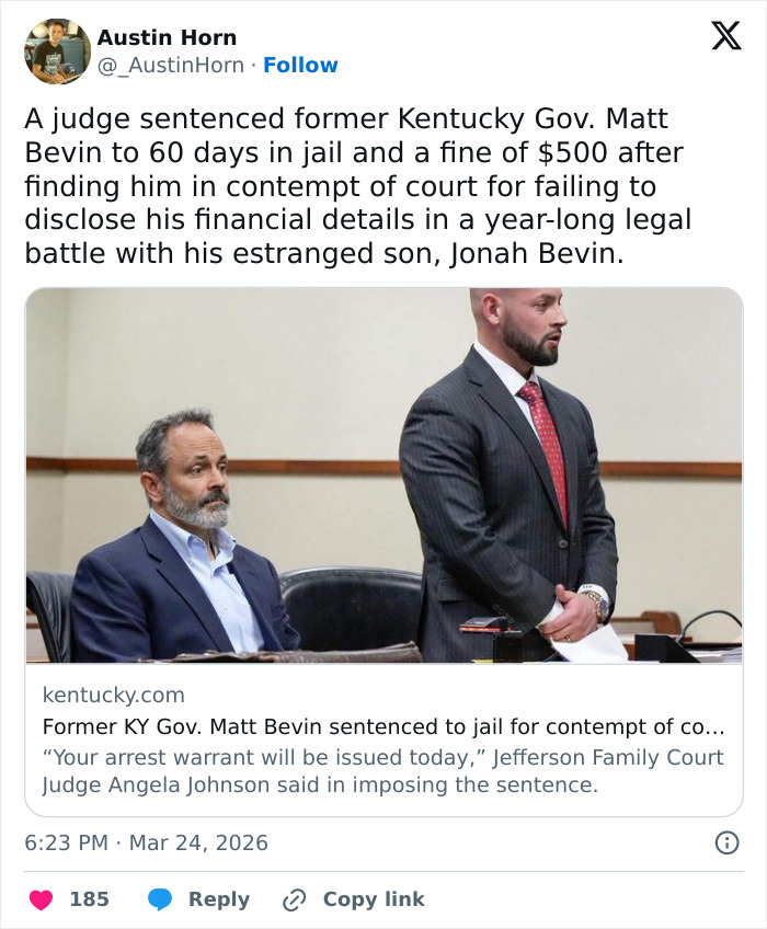 Arrest Warrant Issued For Former Governor Of Kentucky