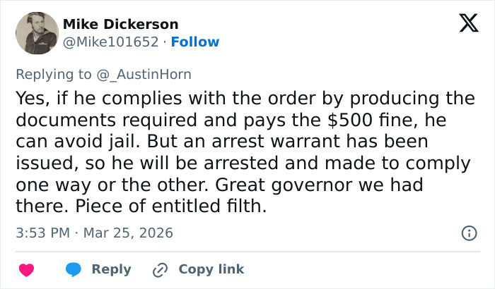 Arrest Warrant Issued For Former Governor Of Kentucky