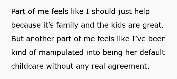 Mom Uses Sis As A Free Sitter Constantly, She Draws The Line After Realizing She’s “Co-Parenting” Mom Uses Sis As A Free Sitter Constantly, She Draws The Line After Realizing She’s “Co-Parenting”