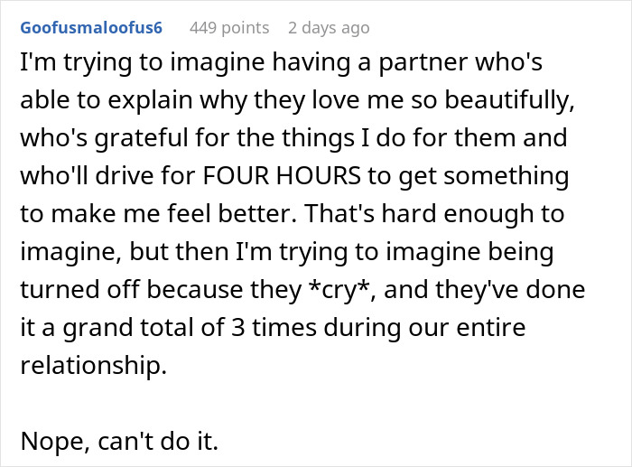Man Praises Wife For Accepting Him When He Cries, Learns That She Loses Romantic Feelings Each Time