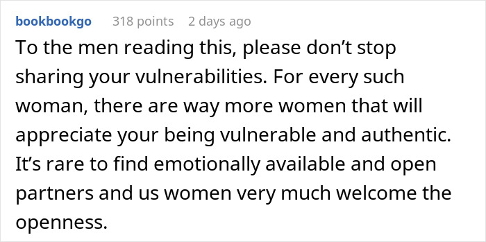 Man Praises Wife For Accepting Him When He Cries, Learns That She Loses Romantic Feelings Each Time