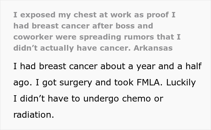 Cancer Survivor Lifts Her Shirt At Work To Silence The Rumors And Now Fears She Has Gone Too Far