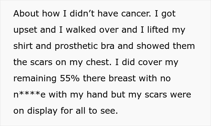 Cancer Survivor Lifts Her Shirt At Work To Silence The Rumors And Now Fears She Has Gone Too Far