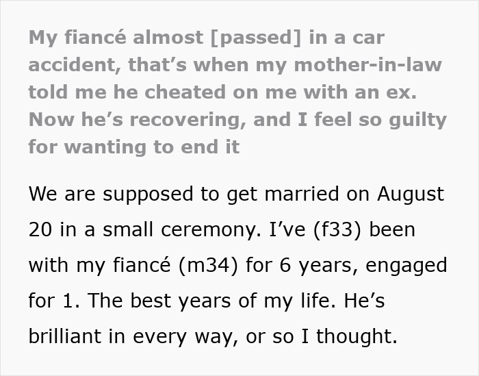 MIL Breaks Down And Tells Woman Her Fianc&eacute;s Secret While He’s In The Hospital: “Worried About His Sins”