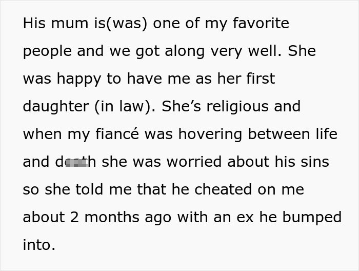 MIL Breaks Down And Tells Woman Her Fianc&eacute;s Secret While He’s In The Hospital: “Worried About His Sins”