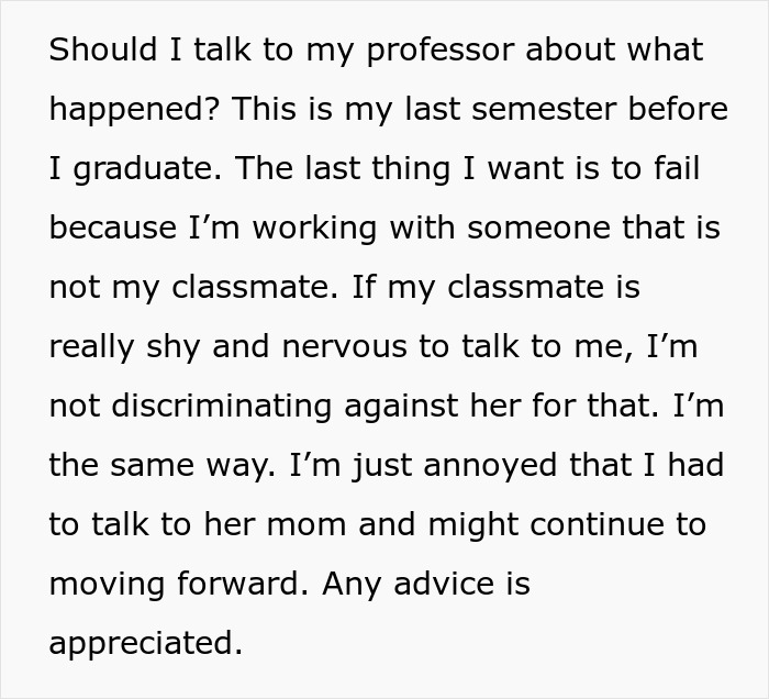 Overbearing Mother Keeps Speaking For Daughter During Partnered Project Work, Classmate At Wits End Overbearing Mother Keeps Speaking For Daughter During Partnered Project Work, Classmate At Wits End
