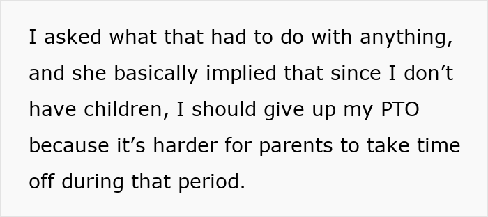 “Must Be Nice”: Coworkers Make Snarky Comments When Childfree Woman Refuses To Sacrifice Her PTO “Must Be Nice”: Coworkers Make Snarky Comments When Childfree Woman Refuses To Sacrifice Her PTO