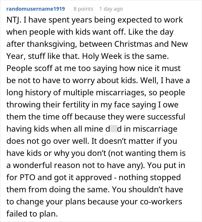 “Must Be Nice”: Coworkers Make Snarky Comments When Childfree Woman Refuses To Sacrifice Her PTO “Must Be Nice”: Coworkers Make Snarky Comments When Childfree Woman Refuses To Sacrifice Her PTO