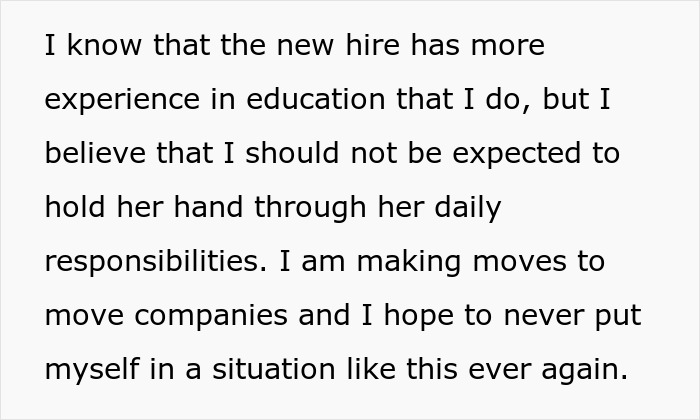 Hard Worker Stuck Mentoring New Hire Who Took Her Job, Fed Up After A Year Of Holding Their Hand Hard Worker Stuck Mentoring New Hire Who Took Her Job, Fed Up After A Year Of Holding Their Hand