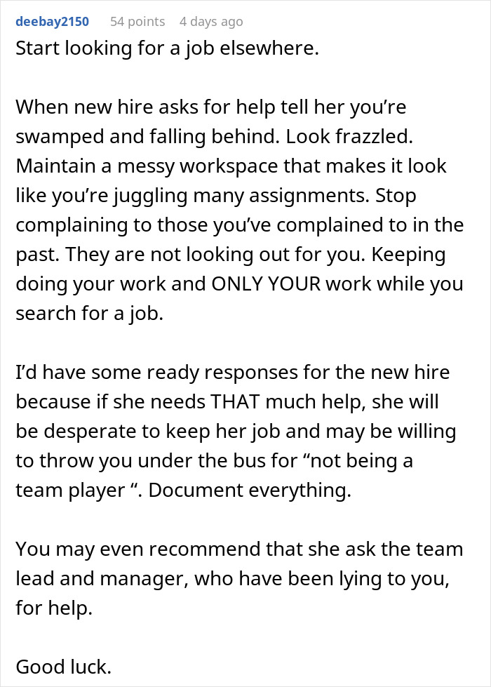 Hard Worker Stuck Mentoring New Hire Who Took Her Job, Fed Up After A Year Of Holding Their Hand Hard Worker Stuck Mentoring New Hire Who Took Her Job, Fed Up After A Year Of Holding Their Hand