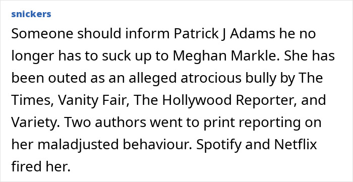 Patrick J. Adams Reveals ‘Eye Rolls Were A Constant’ With ‘Suits’ Co-Star Meghan Markle Patrick J. Adams Reveals ‘Eye Rolls Were A Constant’ With ‘Suits’ Co-Star Meghan Markle