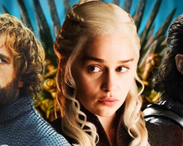 Peter Dinklage, Emilia Clarke, and Kit Harington posing in game of thrones