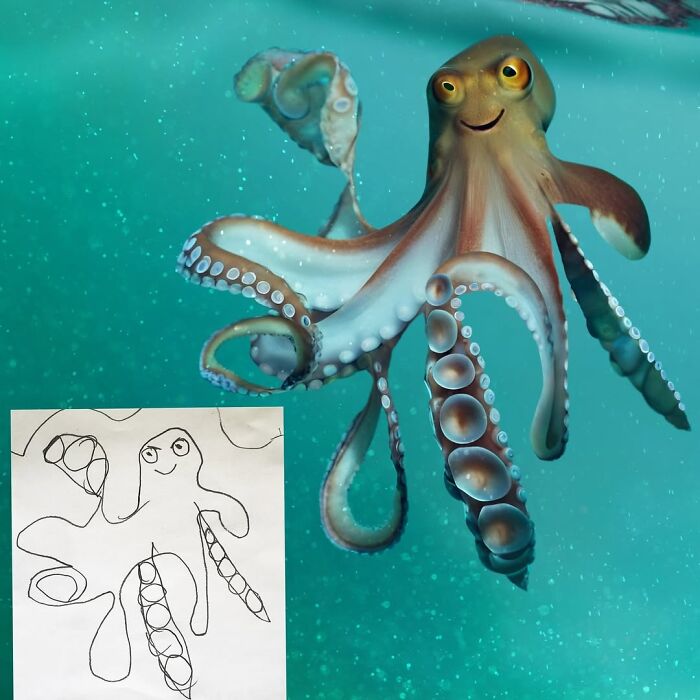 Dad Photoshops Kids&rsquo; Drawings As If They Were Real, And It&rsquo;s Terrifyingly Funny (28 New Pics)