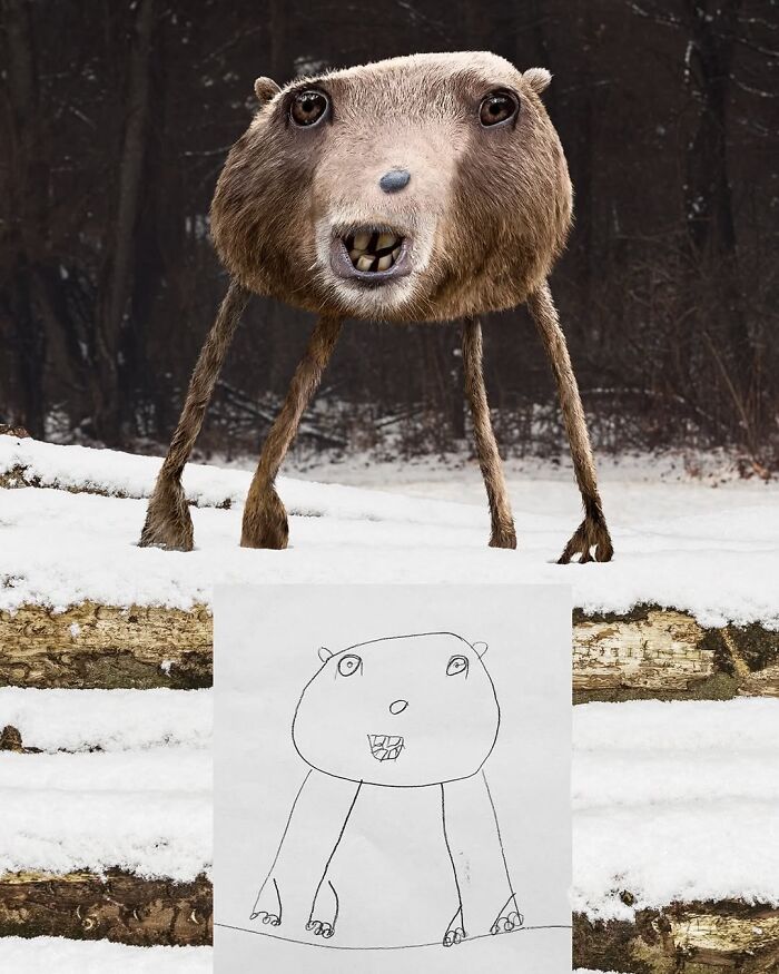 Dad Photoshops Kids&rsquo; Drawings As If They Were Real, And It&rsquo;s Terrifyingly Funny (28 New Pics)