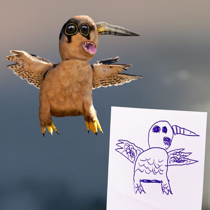 Dad Photoshops Kids&rsquo; Drawings As If They Were Real, And It&rsquo;s Terrifyingly Funny (28 New Pics)