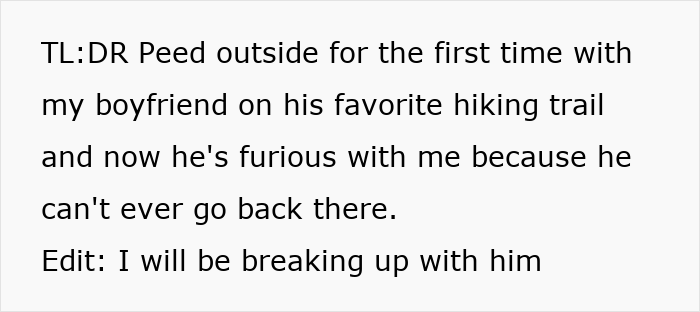 Woman Has A Bathroom Emergency On Hike, Boyfriend&rsquo;s Reaction To It Ends Their Relationship