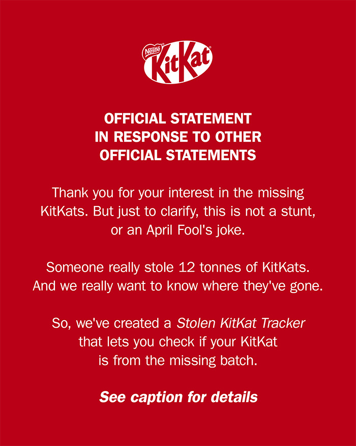 After 12 Tons Of KitKat Were Stolen, Brand Asks For The Public’s Help With Their New “Stolen KitKat Tracker”