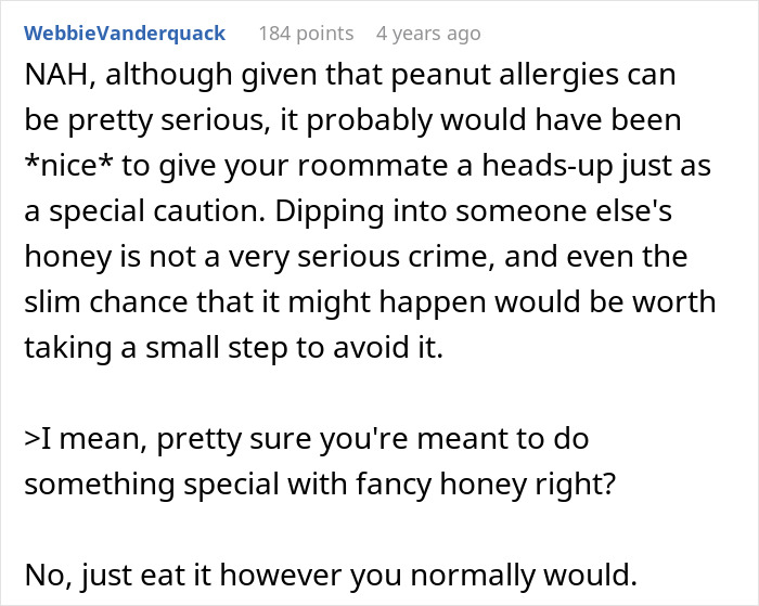 Person Contaminates Honey With Peanuts, Chaos Ensues After Allergic Roommate Decides To Eat It