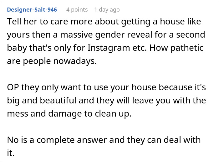 Woman Accused Of Ruining SIL&rsquo;s Pregnancy Experience By Refusing To Let Her Host A Party In Her New House