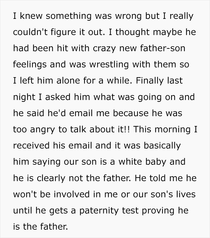 Man Immediately Gets A Secret Paternity Test For Newborn Baby, Then Tests Wife By Asking For One