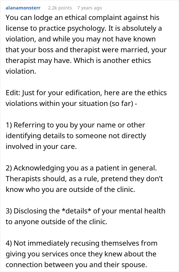 Woman Is Confused About How Coworkers Know So Much About Her, Turns Out Her Therapist Is Her Boss’s Husband