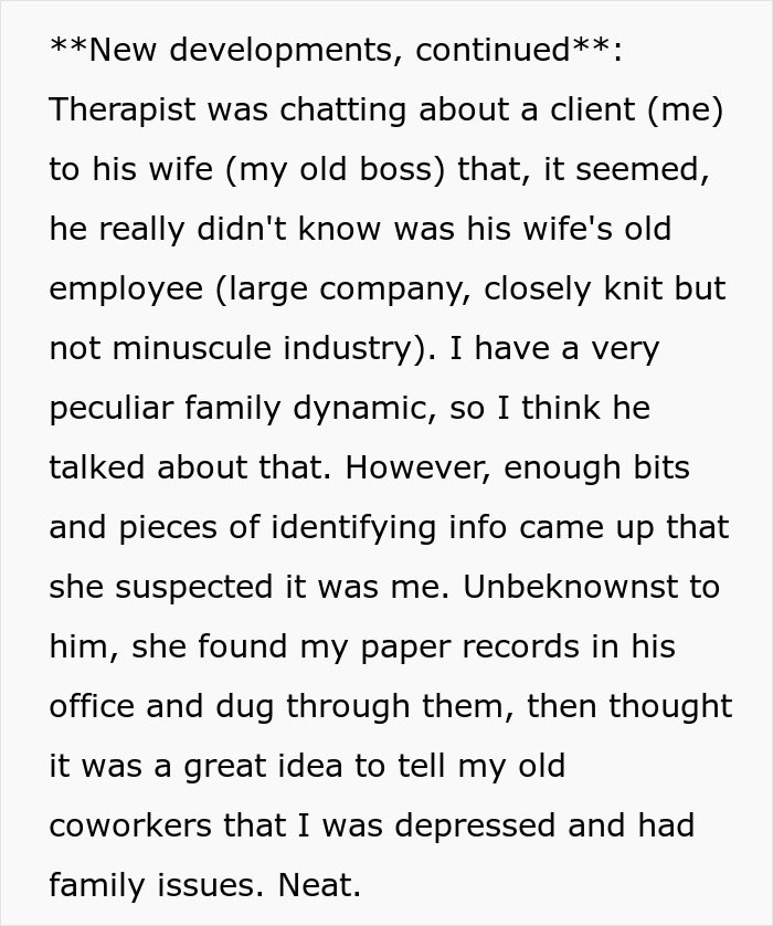 Woman Is Confused About How Coworkers Know So Much About Her, Turns Out Her Therapist Is Her Boss’s Husband
