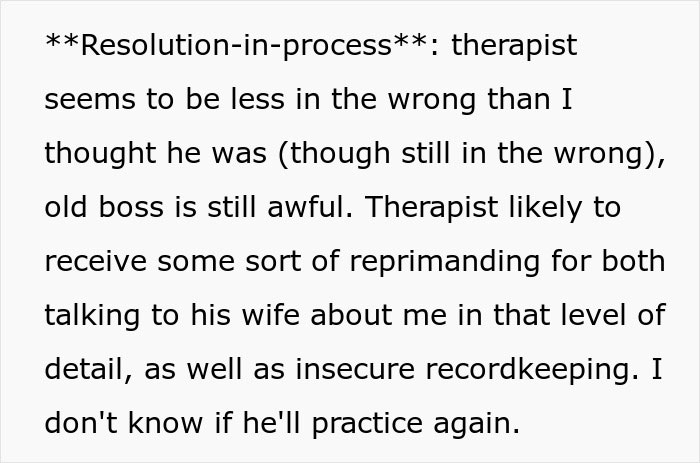 Woman Is Confused About How Coworkers Know So Much About Her, Turns Out Her Therapist Is Her Boss’s Husband