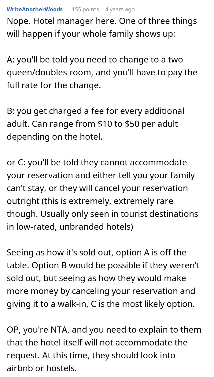 Person Refuses To Let Family Stay With Them And Their Husband After They Failed To Plan Ahead