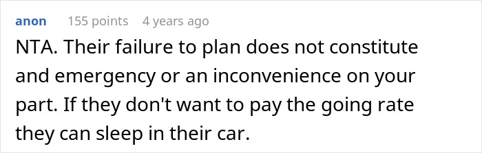 Person Refuses To Let Family Stay With Them And Their Husband After They Failed To Plan Ahead