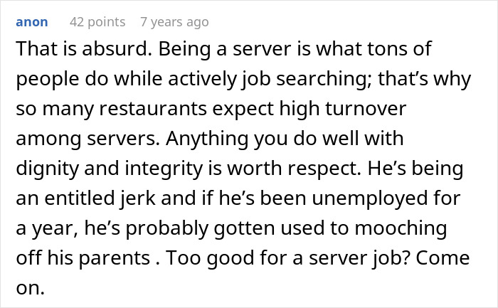 Man Thinks Best Friend Working As A Server Is “Low”, But Apparently Not Low Enough To Ask For Money Man Thinks Best Friend Working As A Server Is “Low”, But Apparently Not Low Enough To Ask For Money